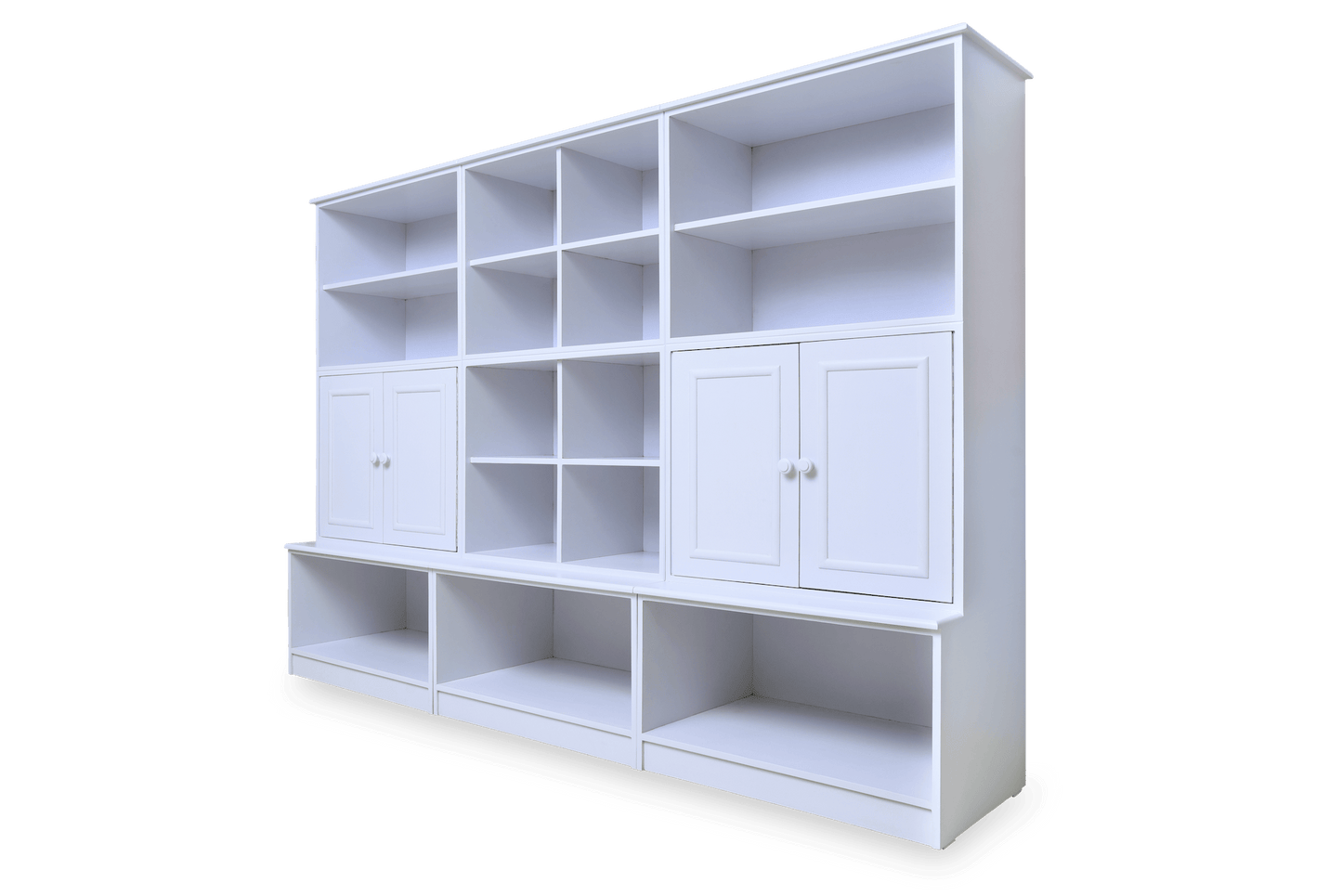 Open base cubby wall system